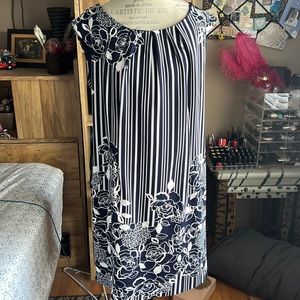 Peach Velvet Navy & White Striped Floral Dress - 16